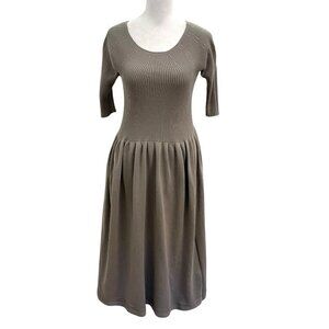 UNIQLO Fit & Flare Ribbed Knit Sweater Dress Short Sleeve Taupe size Small